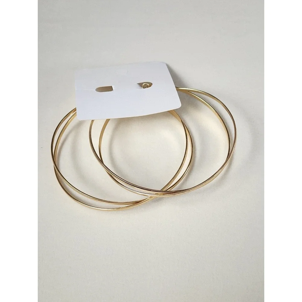 New MELODY Brand Signed Gold Tone Crossed Very‎ Large Hoop Earrings FREE $HIP!!